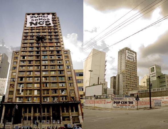 Ocupação Preste Maia no 911 da Av. Prestes Maia. A segunda maior ocupação vertical da América Latina sofreu várias despejos e reocupações.