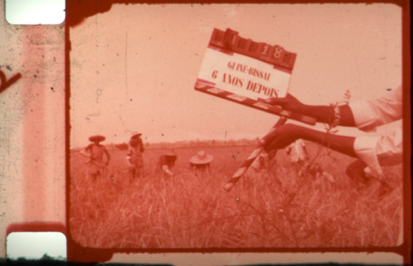 Flora Gomes during the shooting for the film, José Bolama Cobumba, Josefina Crato, Flora Gomes, Sana na N’Hada, Guinea Bissau 6 Years After (unfinished film), INCA 1979–1980