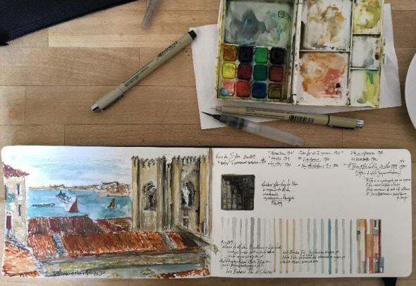 Sketchbook, Vista do Aljube, Lisboa (desenhos a lápis, tinta, aguarela) | 2019 | Sharon Lubkemann Allen (cortesia da artista)