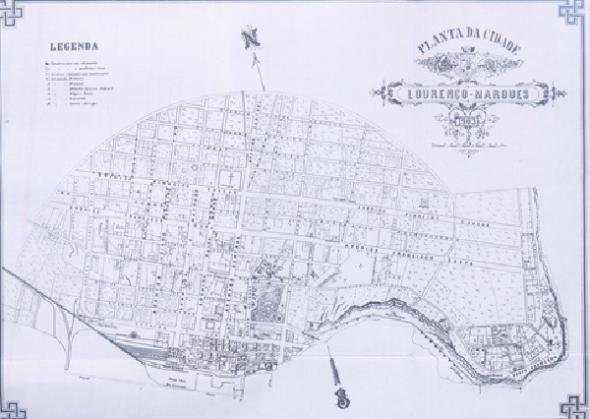 'Lourenço Marques, 1903' O mapa, elaborado em 1903, foi publicado em Carlos Santos Reis, A População de Lourenço Marques em 1894 (um censo inédito) (Lisboa Instituto Nacional de Estatística, Publicações do Centro de Estudos Demográficos, 1973).