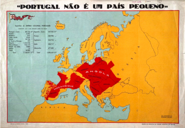 Mapa concebido por Henrique Galvão no âmbito da Exposição e divulgado pelo Secretariado de Propaganda Nacional nos anos seguintes. Fonte Hemeroteca Digital de Lisboa