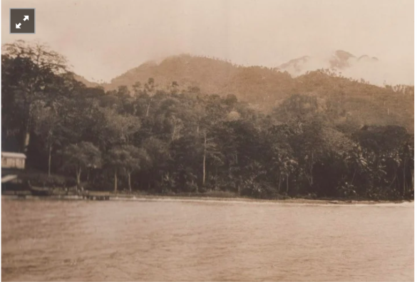 A costa da ilha de São Tomé vista desde o Paquete Malange. Fotografia de William Cadbury Arquivo de História Social (ICS)