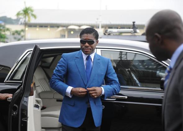 O Vice-Presidente Teodorin Nguema Obiang, (filho do presidente Teodoro Obiang Nguema Mbasogo) fotografado na capital da Guiné Equatorial no seu 41º aniversário.