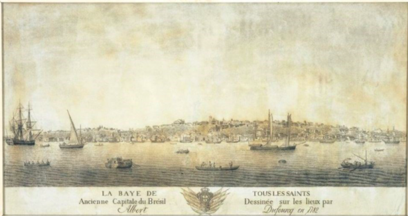 Vista de Salvador da Baía a partir do Forte de São Marcelo, numa gravura de Albert Dufourcq, de 1782 INSTITUTO GEOGRÁFICO E HISTÓRICO DA BAHIA