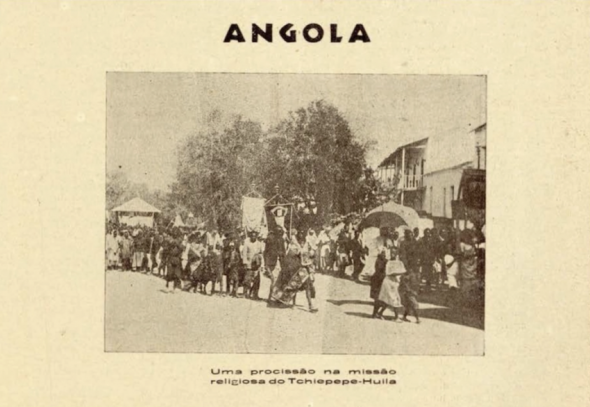 A photograph showing a religious procession in Angola, one of Portugal’s colonies, as printed in the propaganda magazine, Portugal Colonial, in 1931 [Courtesy of Biblioteca Nacional de Portugal]