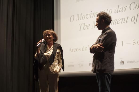 Manuela Serra e Nuno Lisboa na apresentação do filme O movimento das Coisas. Foto de Candela Soutos, Doc's Kingdom 2021.