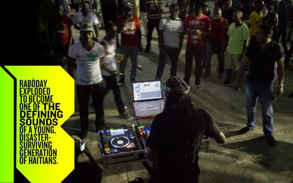 DJ TonyMix, one of Haiti's most popular DJs and a prominent ambassador for rabòday, at a block party in Port au Prince.