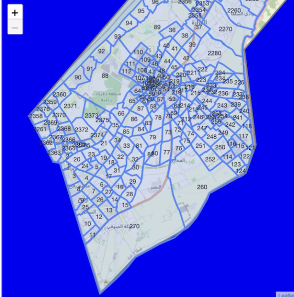 An interactive map of Gaza issued by the IDF slips the territory into hundreds of numbered zones. Credit IDF.