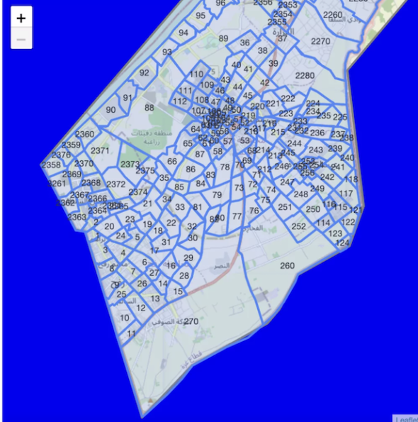 Um mapa interativo de Gaza publicado pelas IDF divide o território em centenas de zonas numeradas. Créditos IDF.