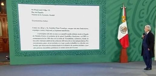 AMLO expõe a carta que enviou ao Rei Juan VI manifestando o início de uma nova etapa entre os dois países baseadas no perdão (DR)