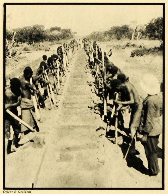 Assentamento da linha, Lobito, Katanga, trabalho forçado, 1931