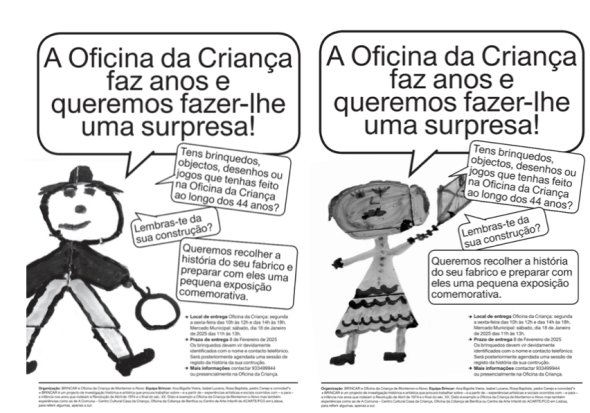 cartaz de angariação de brinquedos para a exposição SURPRESA! 45 Anos da Oficina da Criança, Montemor-o-Novo, Cine-Teatro Curvo Semedo, 11-17 janeiro 2025.