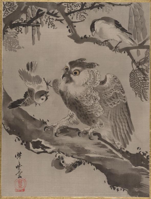 Owl Mocked by Small Birds, Kawanabe Kyōsai, ca. 1887