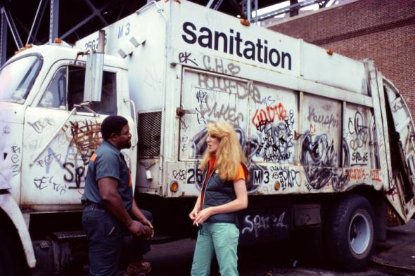 Mierle Laderman Ukeles, Touch Sanitation Performance, 1979-1980. Citywide performance with 8,500 Sanitation workers across all 59 New York City Sanitation districts.