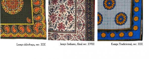 comparação lenço português, Inidian, e Kanga
