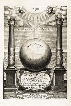 Frontispício do livro de Francis Bacon Sylva Sylvarum or, A natural history, in Ten Centuries (1669). Reprodução.