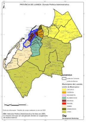 A azul, a linha de transição da cidade consolidada e informal.