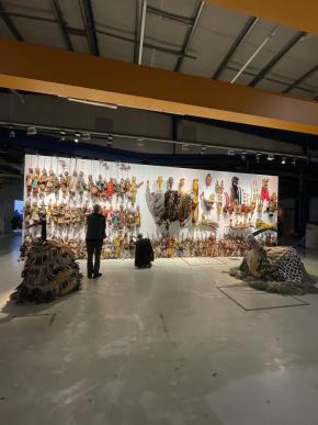 'Wall of puppets,' by Malian artist Yaya Coulibaly, presented as part of the exhibition of the Fondation Festival sur le Niger at Hübner Areal